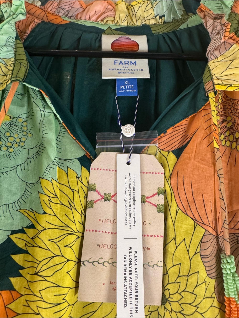 NWT Farm Rio x Anthropologie Floral High Low Midi Dress XL Petite Boho Tassel - Picture 3 of 14